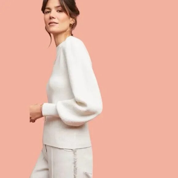 Line & Dot Ivory Puff Sleeve Sweater [M] - Picture 2 of 6